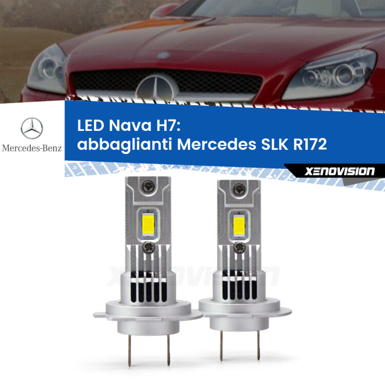 <strong>Abbaglianti LED no-spie per Mercedes SLK</strong> R172 2011 in poi. Coppia lampade <strong>H7</strong> modello Nava canbus, raffreddate a ventola.