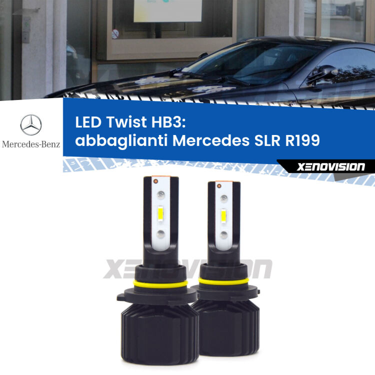 <strong>Kit abbaglianti LED</strong> HB3 per <strong>Mercedes SLR</strong> R199 2004 in poi. Compatte, impermeabili, senza ventola: praticamente indistruttibili. Top Quality.