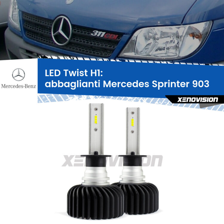 <strong>Kit abbaglianti LED</strong> H1 per <strong>Mercedes Sprinter</strong> 903 1995 -2002. Compatte, impermeabili, senza ventola: praticamente indistruttibili. Top Quality.