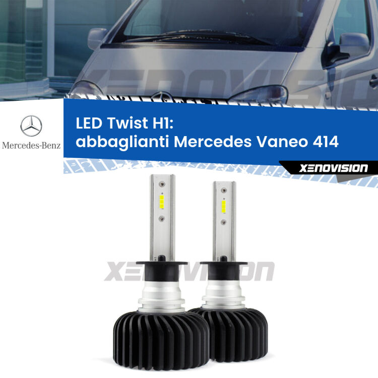 <strong>Kit abbaglianti LED</strong> H1 per <strong>Mercedes Vaneo</strong> 414 2002 -2005. Compatte, impermeabili, senza ventola: praticamente indistruttibili. Top Quality.