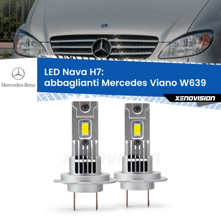 <strong>Abbaglianti LED no-spie per Mercedes Viano</strong> W639 2003 -2007. Coppia lampade <strong>H7</strong> modello Nava canbus, raffreddate a ventola.