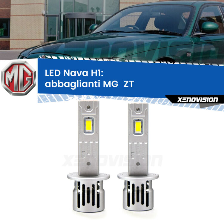 <strong>Abbaglianti LED no-spie per MG  ZT</strong>  2001 -2005. Coppia lampade <strong> H1</strong> modello Nava canbus, raffreddate a ventola.