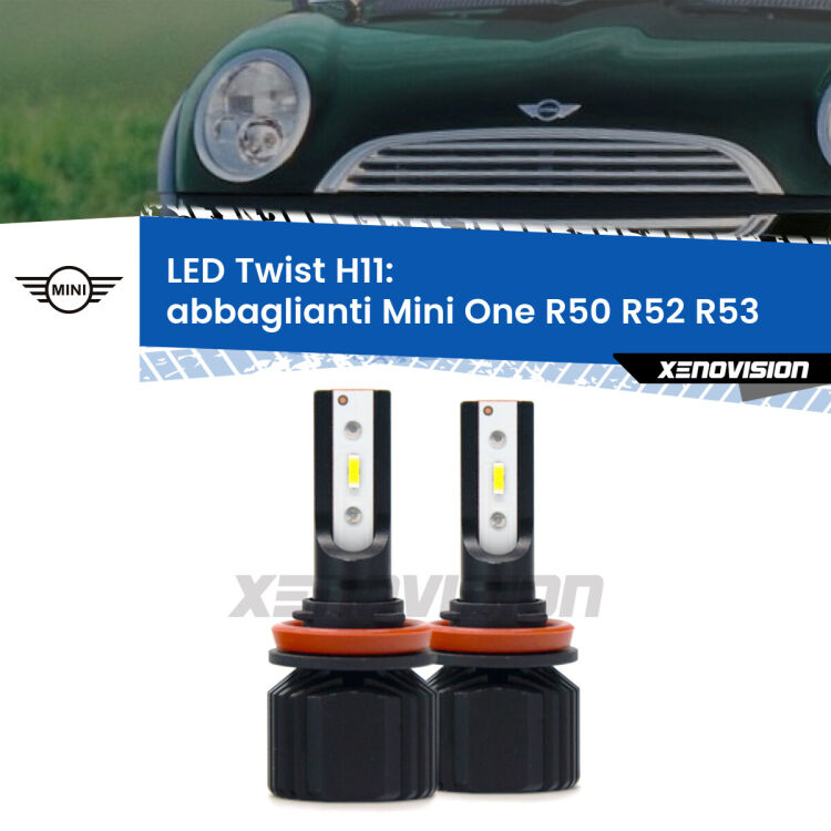 <strong>Kit abbaglianti LED</strong> H11 per <strong>Mini One</strong> R50 R52 R53 con fari Xenon. Compatte, impermeabili, senza ventola: praticamente indistruttibili. Top Quality.