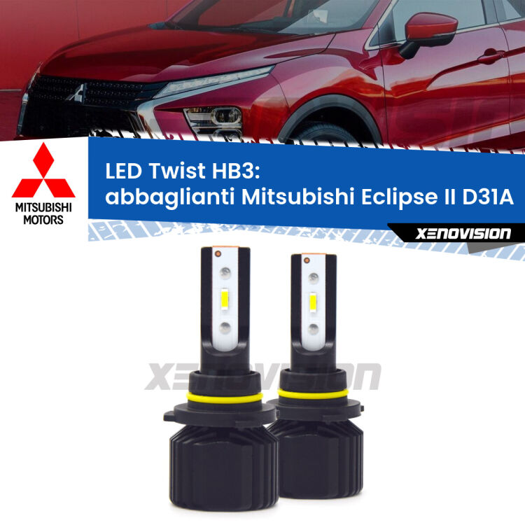 <strong>Kit abbaglianti LED</strong> HB3 per <strong>Mitsubishi Eclipse II</strong> D31A 1997 -1999. Compatte, impermeabili, senza ventola: praticamente indistruttibili. Top Quality.