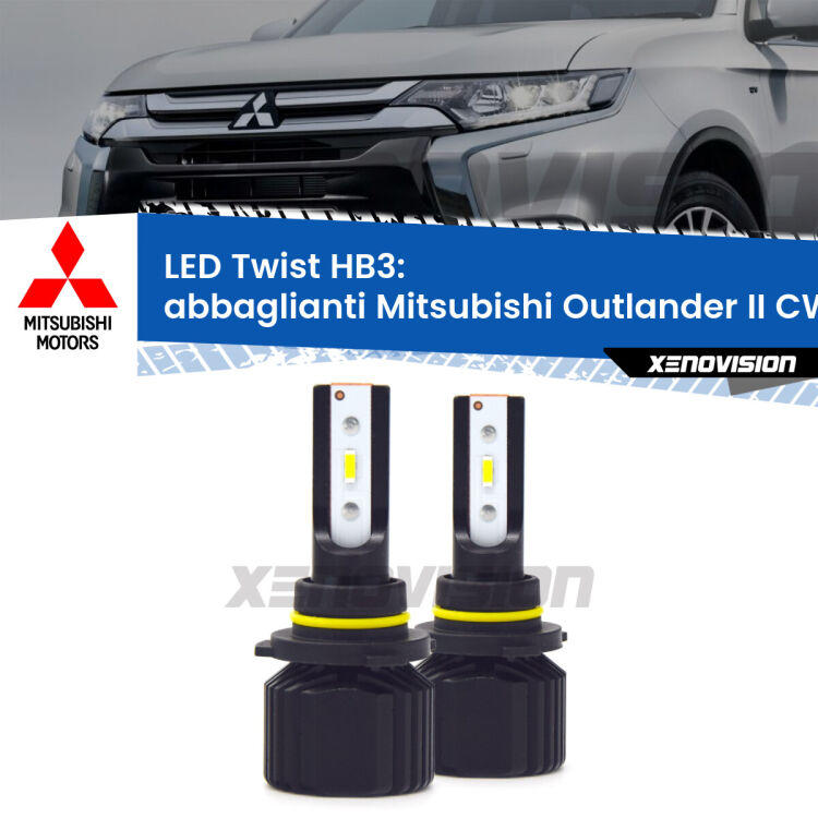 <strong>Kit abbaglianti LED</strong> HB3 per <strong>Mitsubishi Outlander II</strong> CW 2006 -2012. Compatte, impermeabili, senza ventola: praticamente indistruttibili. Top Quality.