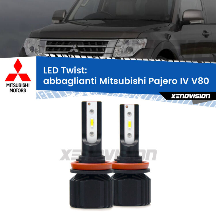 <strong>Kit abbaglianti LED</strong> per <strong>Mitsubishi Pajero IV</strong> V80 2007 -2021. Compatte, impermeabili, senza ventola: praticamente indistruttibili. Top Quality.