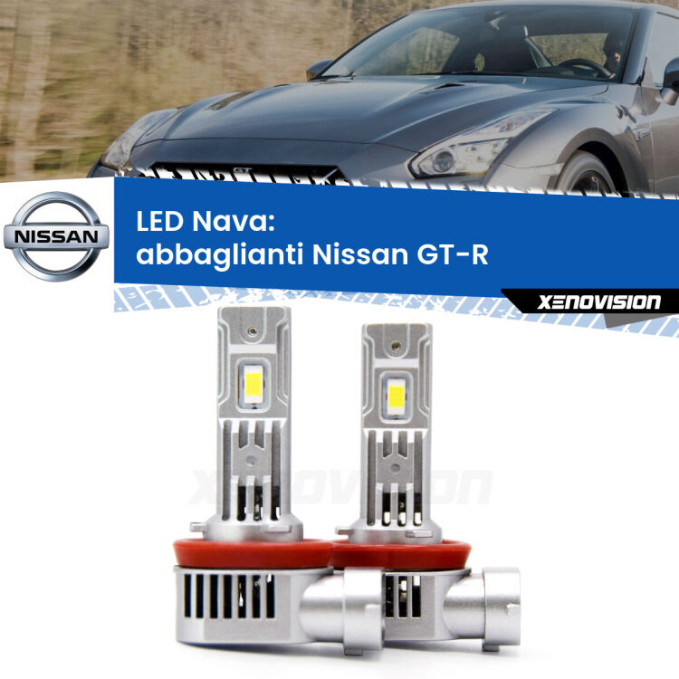 <strong>Abbaglianti LED no-spie per Nissan GT-R</strong>  con fari Xenon. Coppia lampade <strong>H11</strong>/H9/H8/H16(JP) modello Nava canbus, raffreddate a ventola.