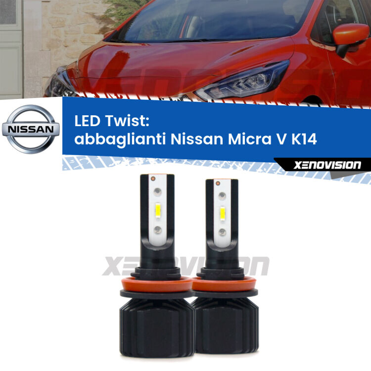 <strong>Kit abbaglianti LED</strong> per <strong>Nissan Micra V</strong> K14 2016 in poi. Compatte, impermeabili, senza ventola: praticamente indistruttibili. Top Quality.