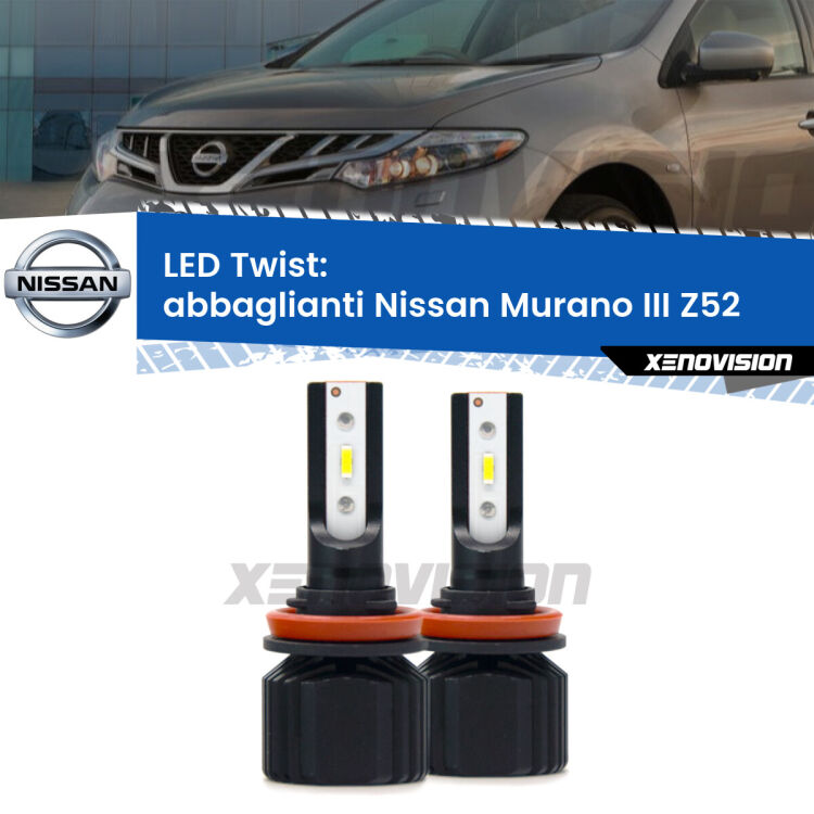 <strong>Kit abbaglianti LED</strong> per <strong>Nissan Murano III</strong> Z52 2014 in poi. Compatte, impermeabili, senza ventola: praticamente indistruttibili. Top Quality.