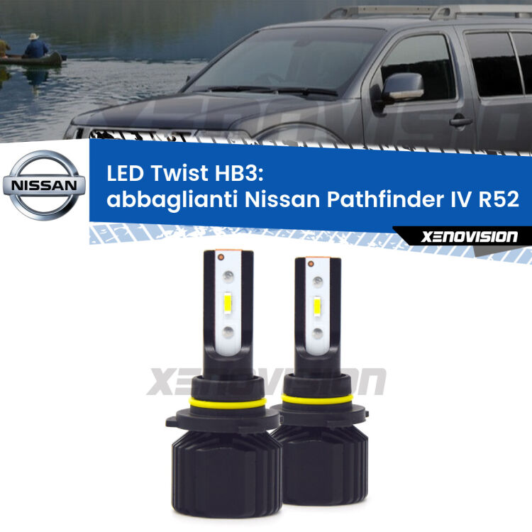 <strong>Kit abbaglianti LED</strong> HB3 per <strong>Nissan Pathfinder IV</strong> R52 2012 in poi. Compatte, impermeabili, senza ventola: praticamente indistruttibili. Top Quality.