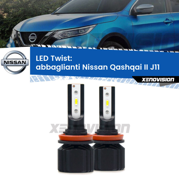 <strong>Kit abbaglianti LED</strong> per <strong>Nissan Qashqai II</strong> J11 2017 in poi. Compatte, impermeabili, senza ventola: praticamente indistruttibili. Top Quality.