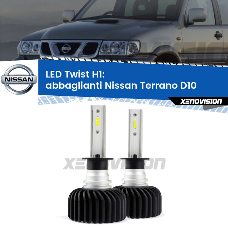 <strong>Kit abbaglianti LED</strong> H1 per <strong>Nissan Terrano</strong> D10 2013 in poi. Compatte, impermeabili, senza ventola: praticamente indistruttibili. Top Quality.