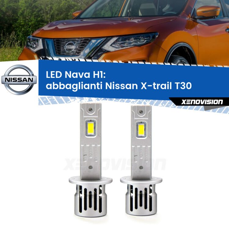 <strong>Abbaglianti LED no-spie per Nissan X-trail</strong> T30 con fari Xenon. Coppia lampade <strong> H1</strong> modello Nava canbus, raffreddate a ventola.