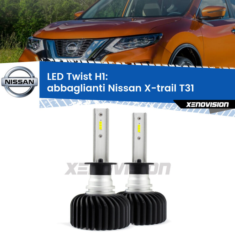 <strong>Kit abbaglianti LED</strong> H1 per <strong>Nissan X-trail</strong> T31 2007 -2014. Compatte, impermeabili, senza ventola: praticamente indistruttibili. Top Quality.