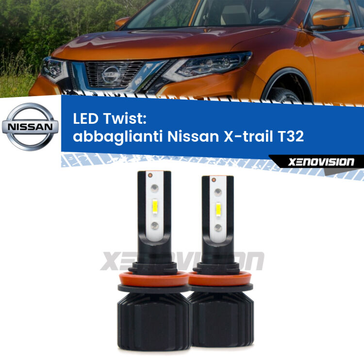 <strong>Kit abbaglianti LED</strong> per <strong>Nissan X-trail</strong> T32 2013 in poi. Compatte, impermeabili, senza ventola: praticamente indistruttibili. Top Quality.