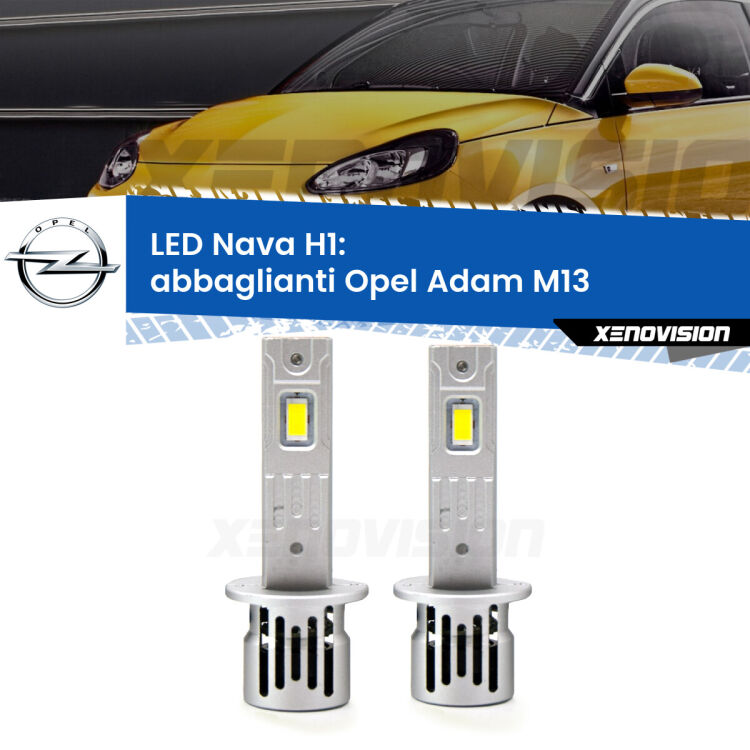 <strong>Abbaglianti LED no-spie per Opel Adam</strong> M13 2012 -2019. Coppia lampade <strong> H1</strong> modello Nava canbus, raffreddate a ventola.