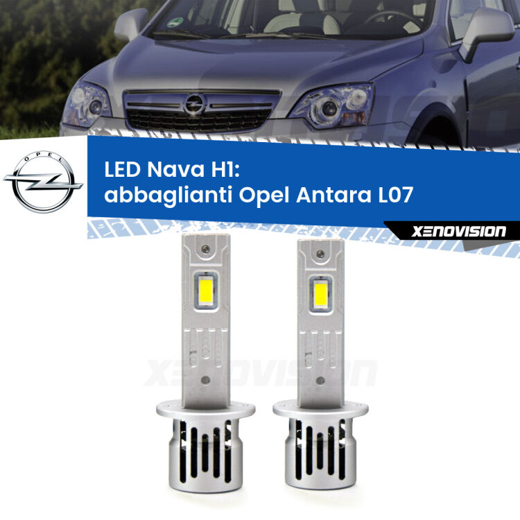 <strong>Abbaglianti LED no-spie per Opel Antara</strong> L07 2006 -2015. Coppia lampade <strong> H1</strong> modello Nava canbus, raffreddate a ventola.