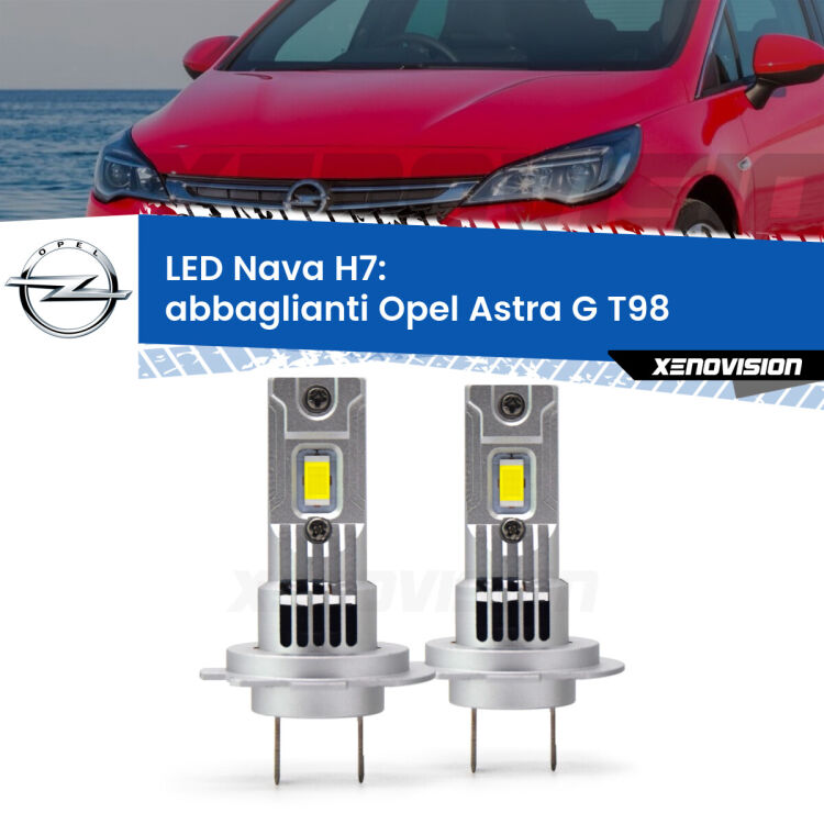 <strong>Abbaglianti LED no-spie per Opel Astra G</strong> T98 con fari Xenon. Coppia lampade <strong>H7</strong> modello Nava canbus, raffreddate a ventola.