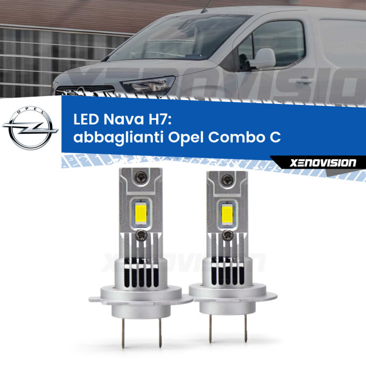 <strong>Abbaglianti LED no-spie per Opel Combo C</strong>  2001 -2004. Coppia lampade <strong>H7</strong> modello Nava canbus, raffreddate a ventola.