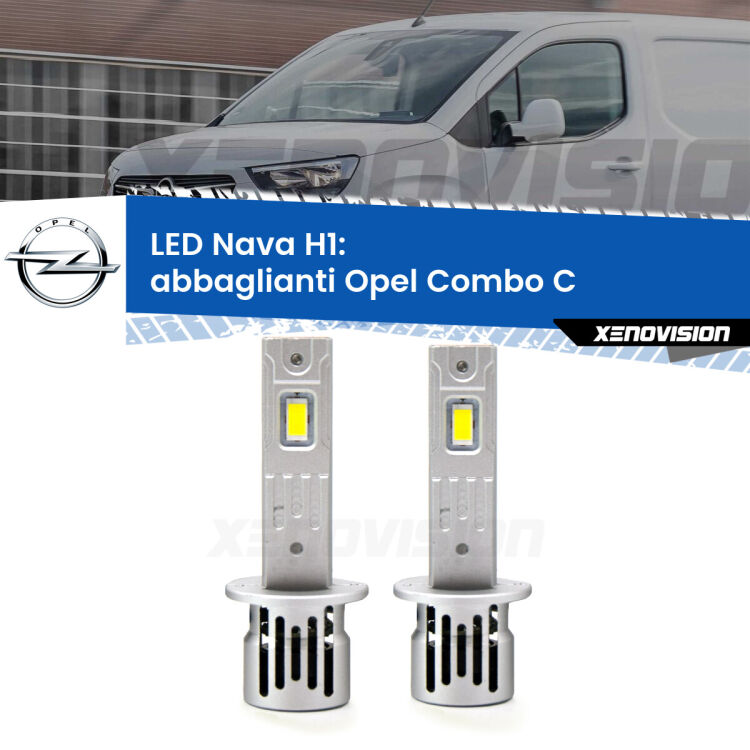 <strong>Abbaglianti LED no-spie per Opel Combo C</strong>  2005 -2011. Coppia lampade <strong> H1</strong> modello Nava canbus, raffreddate a ventola.