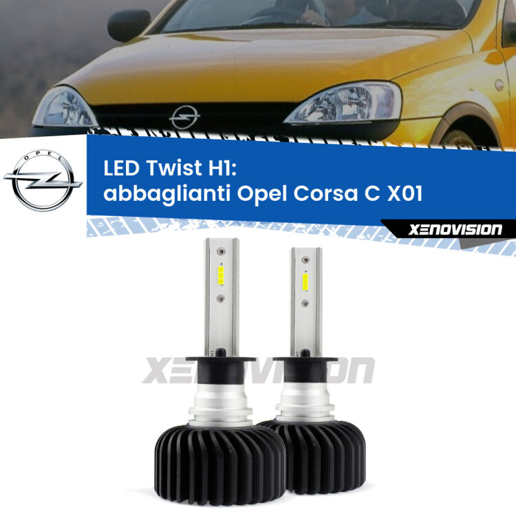 <strong>Kit abbaglianti LED</strong> H1 per <strong>Opel Corsa C</strong> X01 con fari Valeo. Compatte, impermeabili, senza ventola: praticamente indistruttibili. Top Quality.