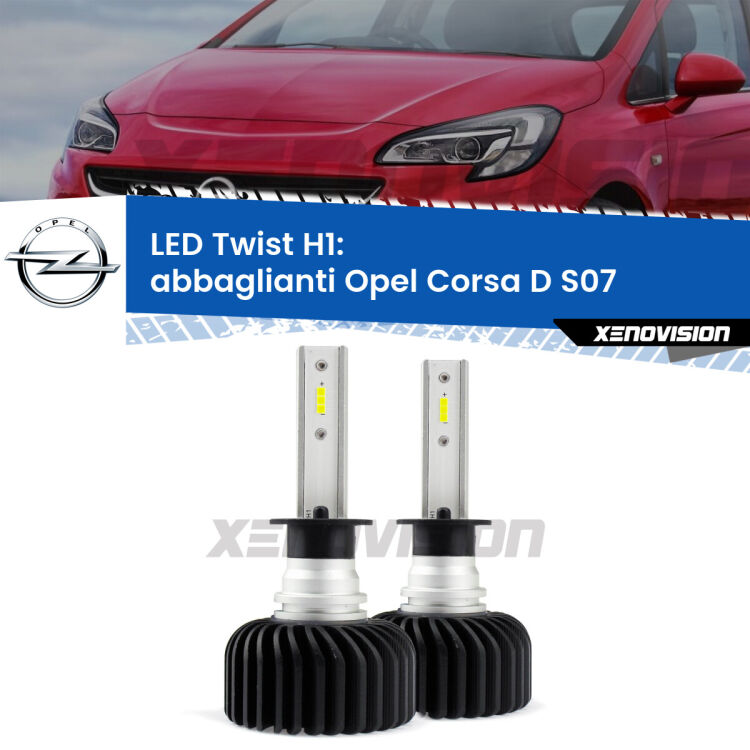 <strong>Kit abbaglianti LED</strong> H1 per <strong>Opel Corsa D</strong> S07 senza luci svolta. Compatte, impermeabili, senza ventola: praticamente indistruttibili. Top Quality.