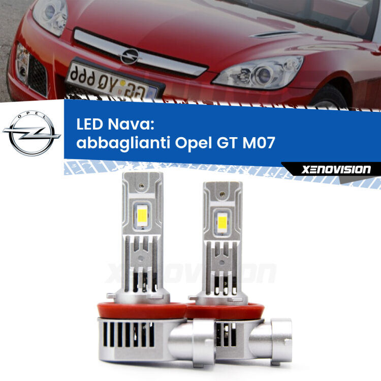 <strong>Abbaglianti LED no-spie per Opel GT</strong> M07 2007 -2011. Coppia lampade <strong>H11</strong>/H9/H8/H16(JP) modello Nava canbus, raffreddate a ventola.