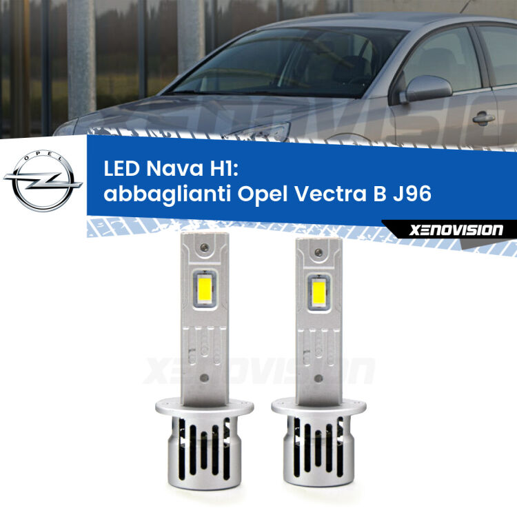 <strong>Abbaglianti LED no-spie per Opel Vectra B</strong> J96 prima serie. Coppia lampade <strong> H1</strong> modello Nava canbus, raffreddate a ventola.