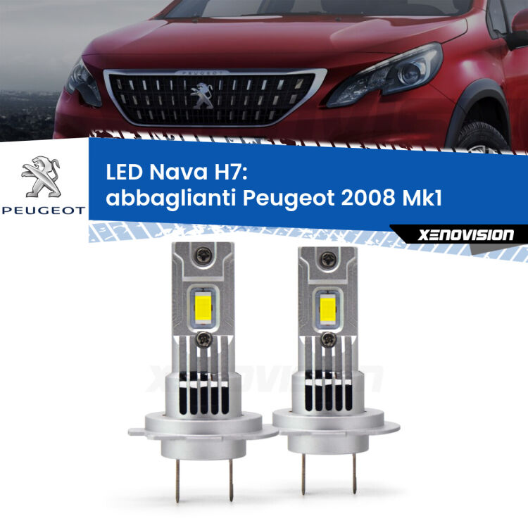 <strong>Abbaglianti LED no-spie per Peugeot 2008</strong> Mk1 2013 -2018. Coppia lampade <strong>H7</strong> modello Nava canbus, raffreddate a ventola.