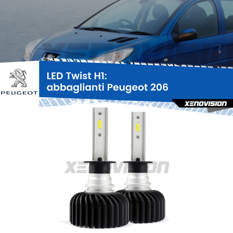 <strong>Kit abbaglianti LED</strong> H1 per <strong>Peugeot 206</strong>  2007 -2009. Compatte, impermeabili, senza ventola: praticamente indistruttibili. Top Quality.