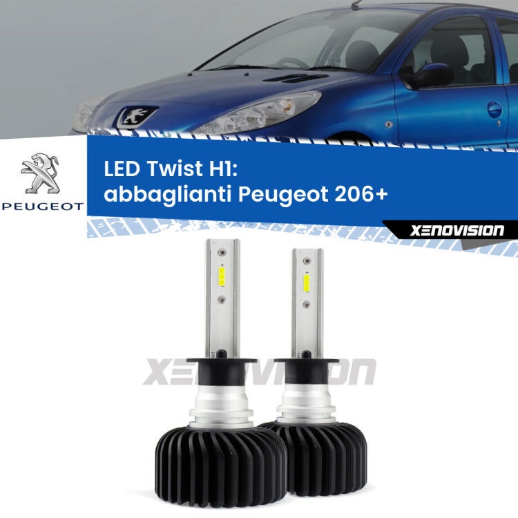 <strong>Kit abbaglianti LED</strong> H1 per <strong>Peugeot 206+</strong>  2009 -2013. Compatte, impermeabili, senza ventola: praticamente indistruttibili. Top Quality.