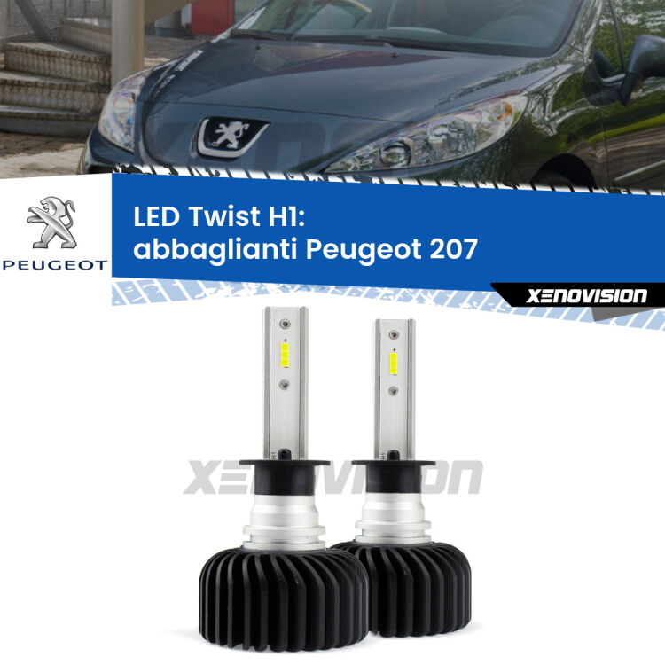 <strong>Kit abbaglianti LED</strong> H1 per <strong>Peugeot 207</strong>  2006 -2015. Compatte, impermeabili, senza ventola: praticamente indistruttibili. Top Quality.