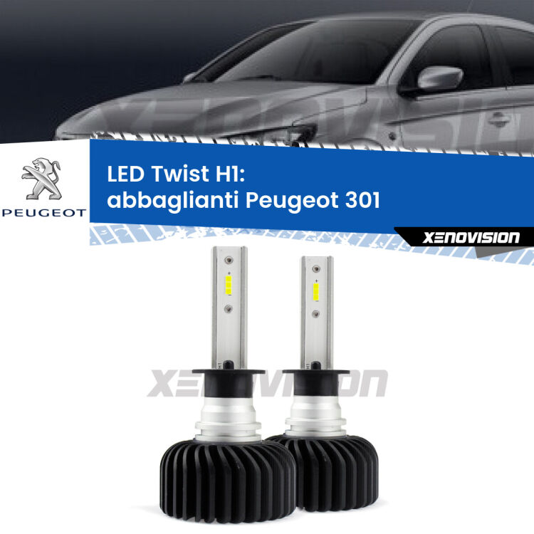 <strong>Kit abbaglianti LED</strong> H1 per <strong>Peugeot 301</strong>  2012 -2017. Compatte, impermeabili, senza ventola: praticamente indistruttibili. Top Quality.