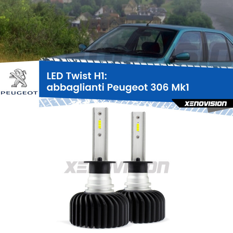 <strong>Kit abbaglianti LED</strong> H1 per <strong>Peugeot 306</strong> Mk1 1993 -2001. Compatte, impermeabili, senza ventola: praticamente indistruttibili. Top Quality.