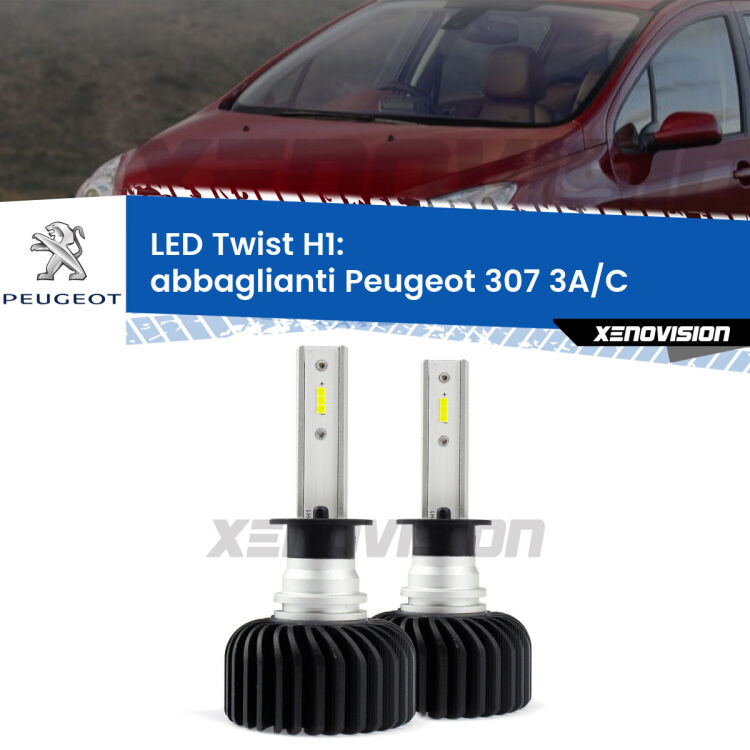 <strong>Kit abbaglianti LED</strong> H1 per <strong>Peugeot 307</strong> 3A/C 2000 -2005. Compatte, impermeabili, senza ventola: praticamente indistruttibili. Top Quality.