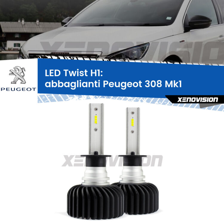 <strong>Kit abbaglianti LED</strong> H1 per <strong>Peugeot 308</strong> Mk1 2007 -2012. Compatte, impermeabili, senza ventola: praticamente indistruttibili. Top Quality.