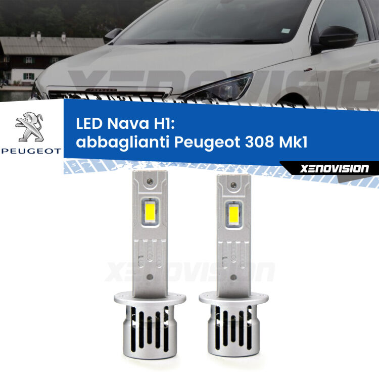 <strong>Abbaglianti LED no-spie per Peugeot 308</strong> Mk1 2007 -2012. Coppia lampade <strong> H1</strong> modello Nava canbus, raffreddate a ventola.