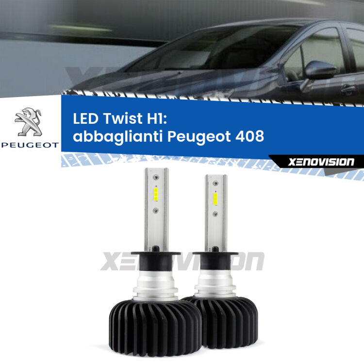 <strong>Kit abbaglianti LED</strong> H1 per <strong>Peugeot 408</strong>  2010 in poi. Compatte, impermeabili, senza ventola: praticamente indistruttibili. Top Quality.