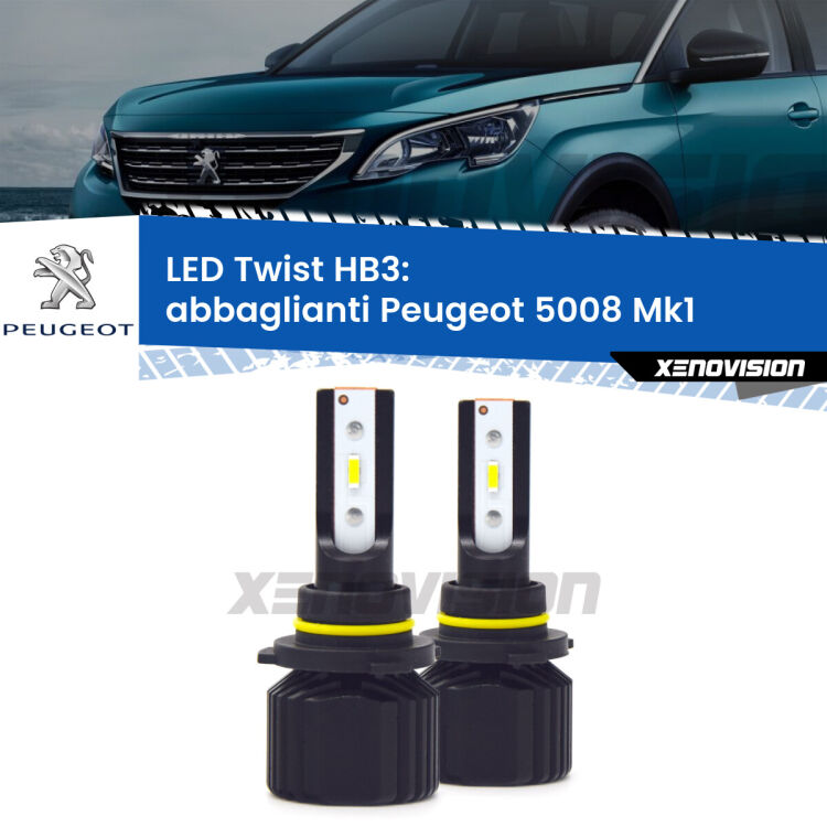 <strong>Kit abbaglianti LED</strong> HB3 per <strong>Peugeot 5008</strong> Mk1 2013 -2016. Compatte, impermeabili, senza ventola: praticamente indistruttibili. Top Quality.