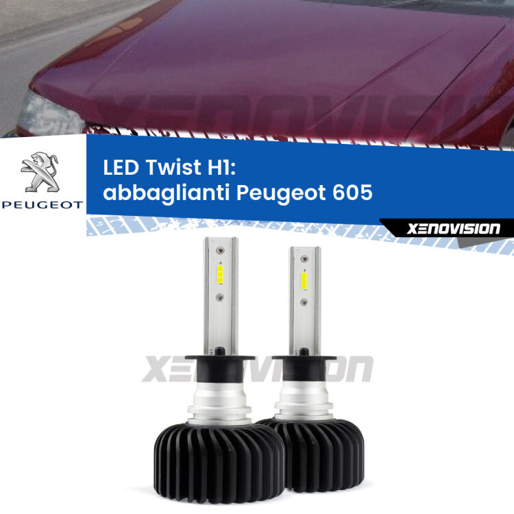 <strong>Kit abbaglianti LED</strong> H1 per <strong>Peugeot 605</strong>  1989-1994. Compatte, impermeabili, senza ventola: praticamente indistruttibili. Top Quality.