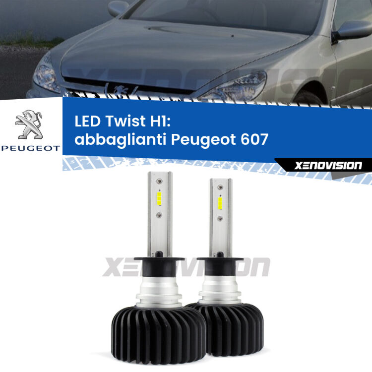 <strong>Kit abbaglianti LED</strong> H1 per <strong>Peugeot 607</strong>  2000 -2010. Compatte, impermeabili, senza ventola: praticamente indistruttibili. Top Quality.