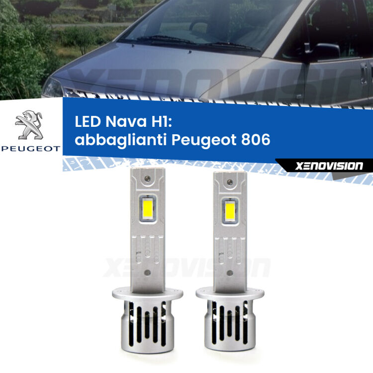 <strong>Abbaglianti LED no-spie per Peugeot 806</strong>  1994-2002. Coppia lampade <strong> H1</strong> modello Nava canbus, raffreddate a ventola.