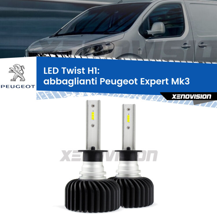 <strong>Kit abbaglianti LED</strong> H1 per <strong>Peugeot Expert</strong> Mk3 2016 in poi. Compatte, impermeabili, senza ventola: praticamente indistruttibili. Top Quality.