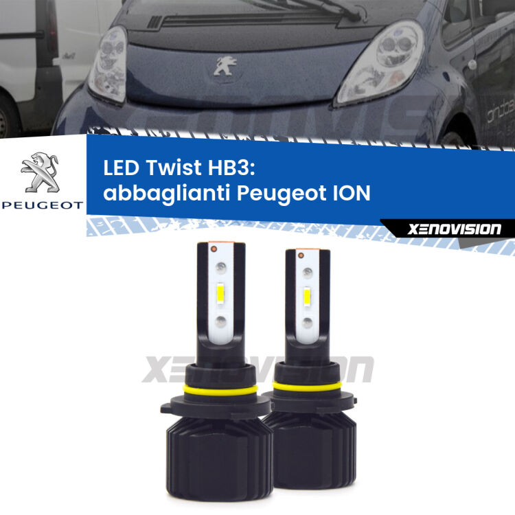 <strong>Kit abbaglianti LED</strong> HB3 per <strong>Peugeot ION</strong>  2010 -2019. Compatte, impermeabili, senza ventola: praticamente indistruttibili. Top Quality.