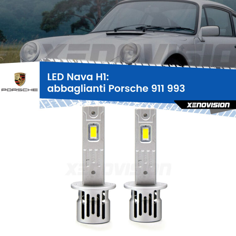 <strong>Abbaglianti LED no-spie per Porsche 911</strong> 993 1993 -1997. Coppia lampade <strong> H1</strong> modello Nava canbus, raffreddate a ventola.