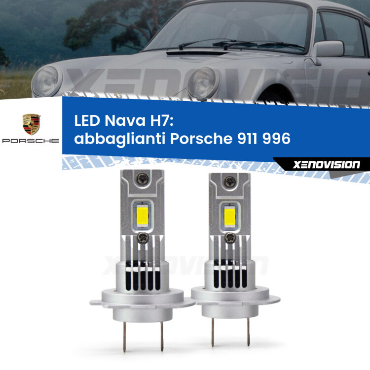 <strong>Abbaglianti LED no-spie per Porsche 911</strong> 996 1997 -2001. Coppia lampade <strong>H7</strong> modello Nava canbus, raffreddate a ventola.