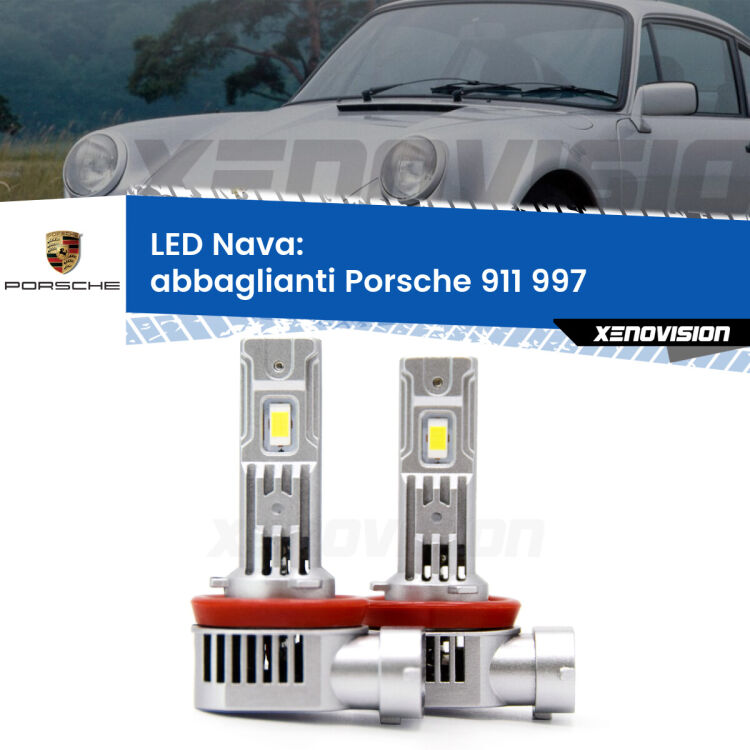 <strong>Abbaglianti LED no-spie per Porsche 911</strong> 997 2004 -2012. Coppia lampade <strong>H11</strong>/H9/H8/H16(JP) modello Nava canbus, raffreddate a ventola.