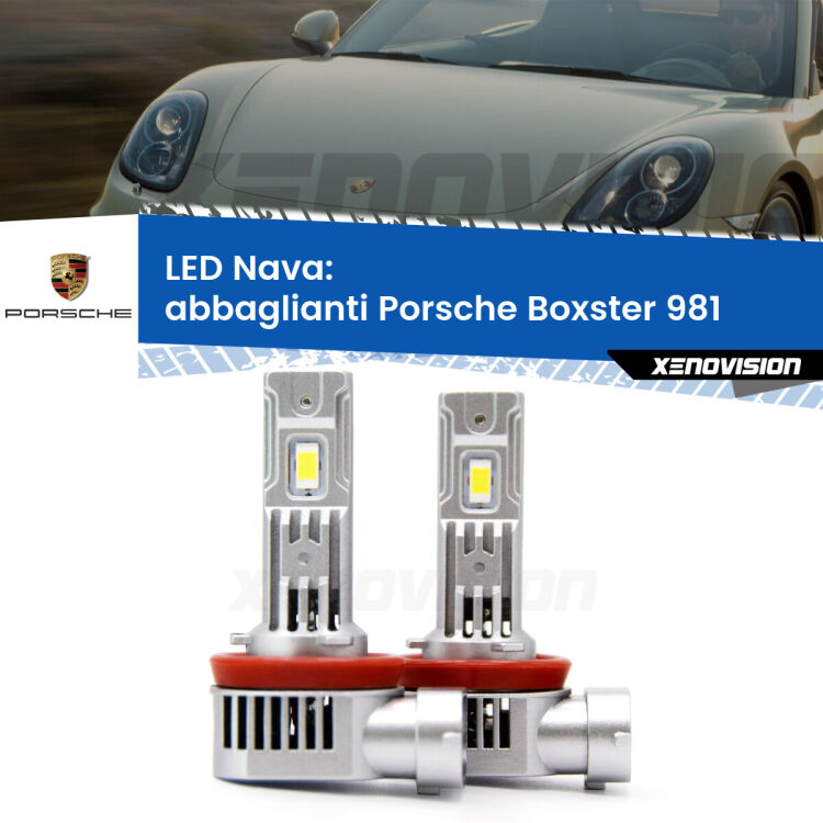 <strong>Abbaglianti LED no-spie per Porsche Boxster</strong> 981 2012 in poi. Coppia lampade <strong>H11</strong>/H9/H8/H16(JP) modello Nava canbus, raffreddate a ventola.