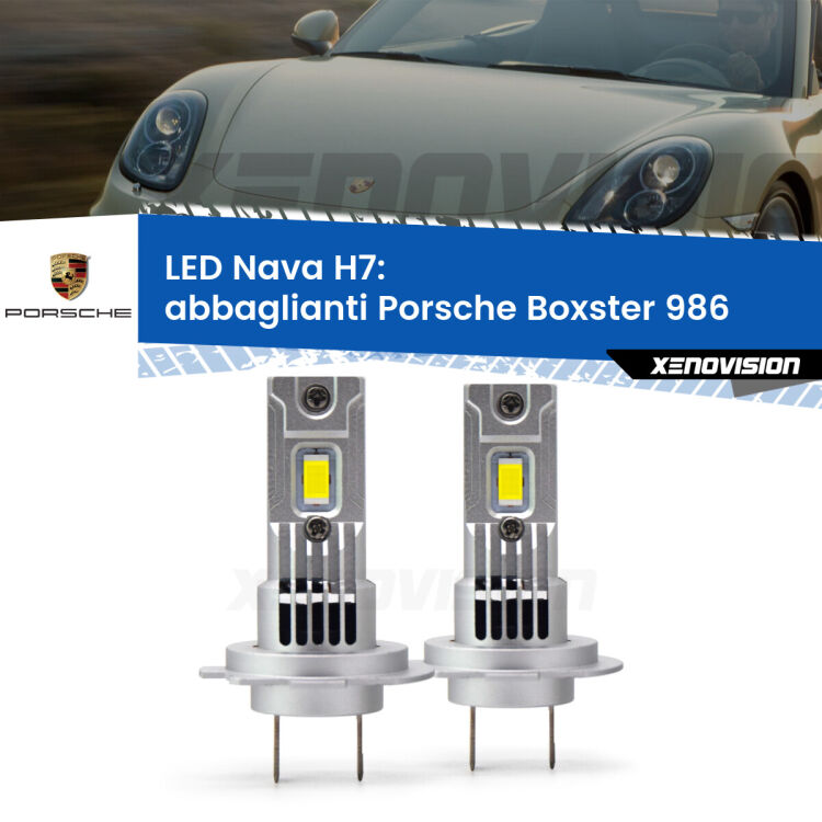 <strong>Abbaglianti LED no-spie per Porsche Boxster</strong> 986 1996 -2004. Coppia lampade <strong>H7</strong> modello Nava canbus, raffreddate a ventola.