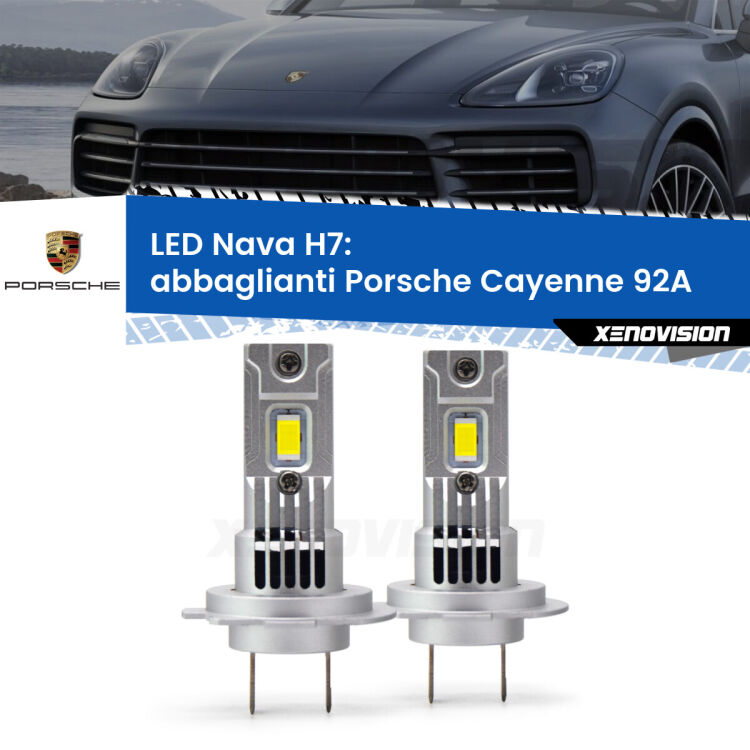 <strong>Abbaglianti LED no-spie per Porsche Cayenne</strong> 92A 2010 in poi. Coppia lampade <strong>H7</strong> modello Nava canbus, raffreddate a ventola.